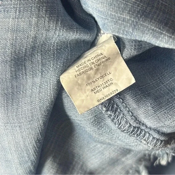 Altar’d State Chambray Lyocell Dress Blue Fringe Hem Pockets Size M - Picture 8 of 10